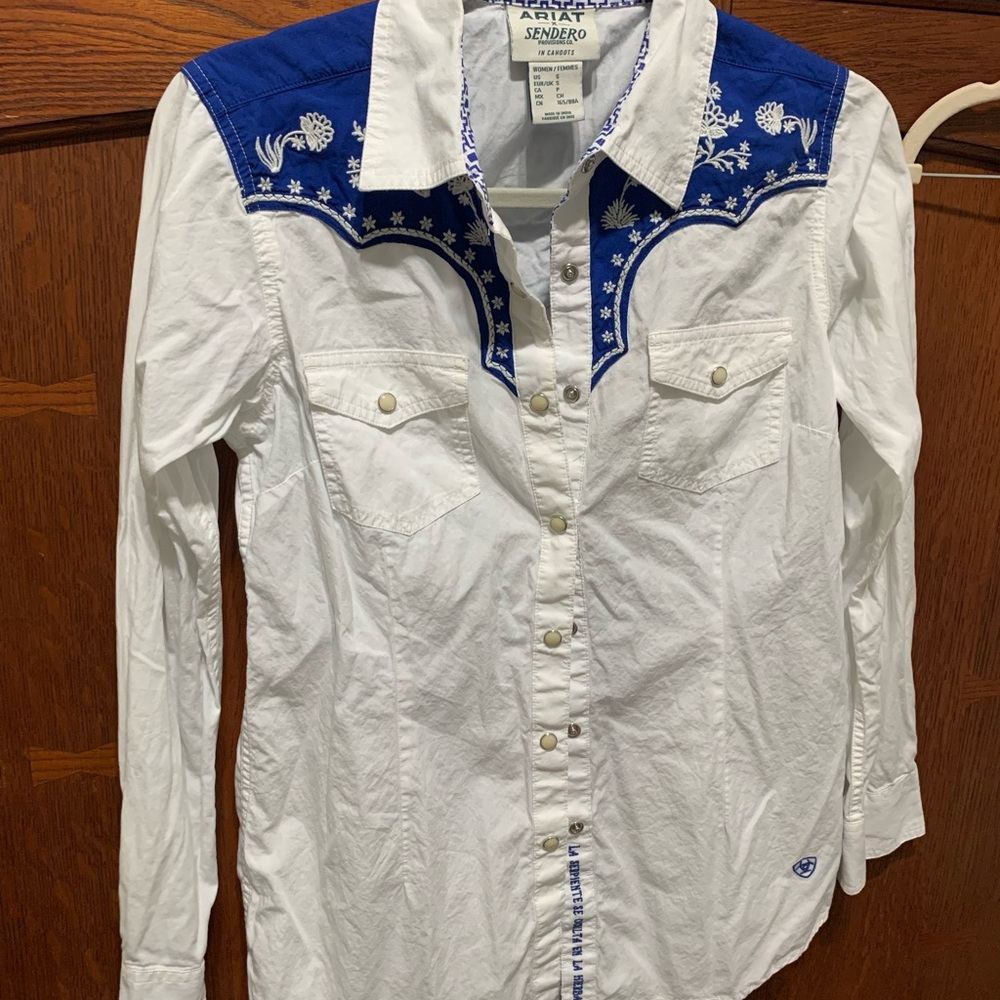Ariat Western Shirt - Blue and White